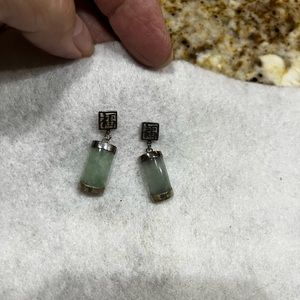 Jade and sterling silver pierced earrings